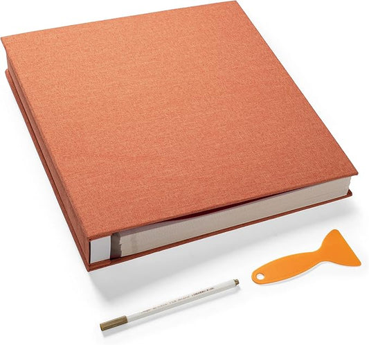 Large Photo Album Self Adhesive 4x6 5x7 3x5 8.5x11 Scrapbook Magnetic Album DIY Scrap Book Length 13 x Width 12.8 (Inches) 120 Sticky Pages Linen Cover DIY Photo Album (Orange)