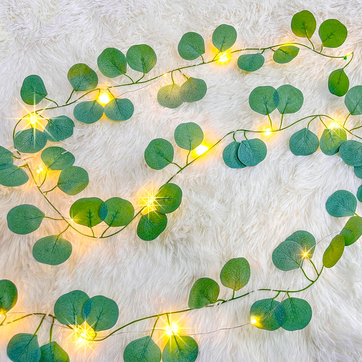 MVOVM 2 Pack Eucalyptus Garland with 20 LED Fairy Lights, Green, 6.6ft, Plastic, Indoor/Outdoor Decor for Bedroom, Party, Wedding