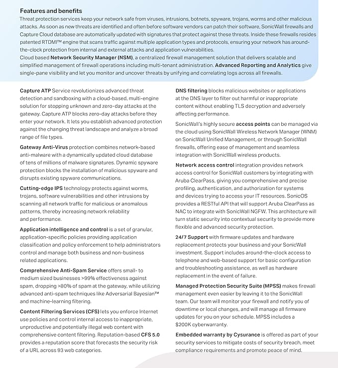 SonicWall Advanced Protection Service Suite for TZ80-5 Year License (03-SSC-2068) - Capture ATP, Threat Prevention, CFS & 24x7 Support