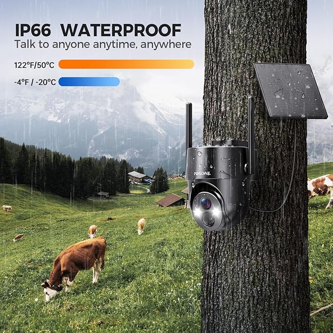 4G LTE Cellular Solar Security Camera Wireless Outdoor, No WiFi Solar Powered Camera, 360° Live View, 2K Color Night Vision, PIR Detection, 2-Way Audio, Motion Alert, Built in SIM Card, Easier to use