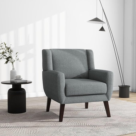 UIXE Accent Chair, Fabric Upholstered Armchair for Living Room, Comfy Arm Chair Single Sofa Bedroom Side Reading Seat - Flax Gray