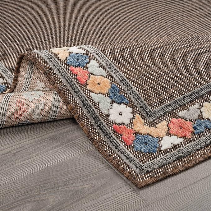 Beverly Rug Outdoor Rug 10x14 Modern Bordered Large Area Rugs for Indoor and Outdoor Patio Easy to Clean Non Shedding Living Room Porch Garden Washable Outside Carpet (10 x 14 Brown)