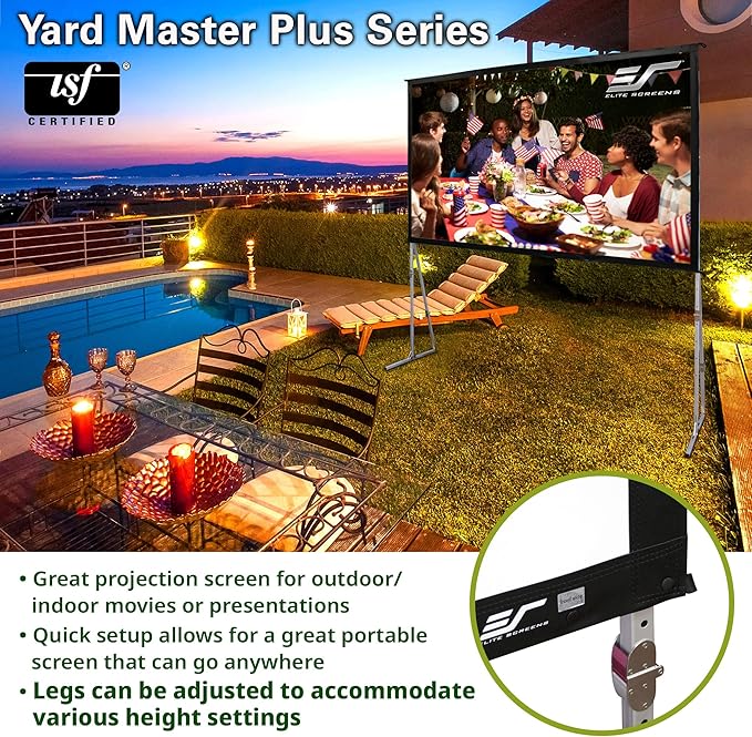 Elite Screens Yard Master Plus, 250-INCH 16:9 Height Setting Adjustable Portable Projector Screen, 4K HD Outdoor Indoor Movie Theater Front Projection, US Based Company 2-Year Warranty, OMS250H2PLUS