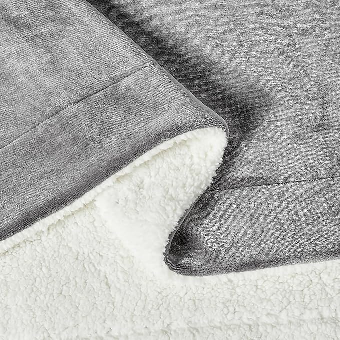 Amazon Basics Reversible Sherpa Throw Blanket, Dark Gray, 50"x60"