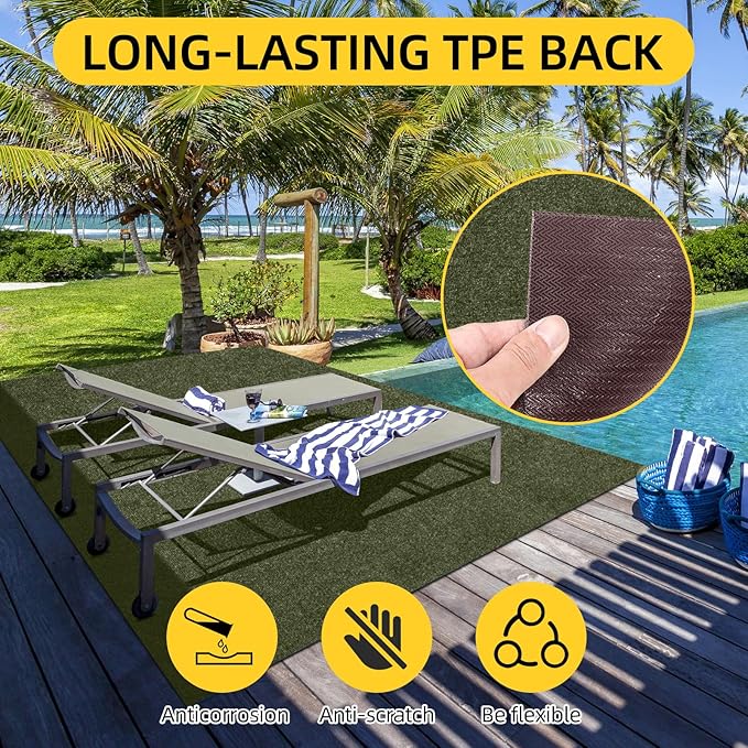Marine Carpet,5 FT x 10 FT Olive Green Indoor Outdoor Carpet 0.2" Thick with Water-Proof TPE Backing, Non-Slide for Home, Patio, Porch, Deck