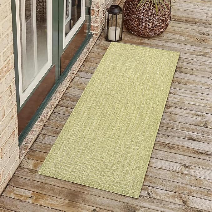 Adiva Rugs Outdoor Indoor Area Rug, Weather Resistant, Easy to Clean, Stain Resistant Floor Mat for Dining Room, Backyard, Deck, Patio (Olive Weiss, 2'6" x 7')