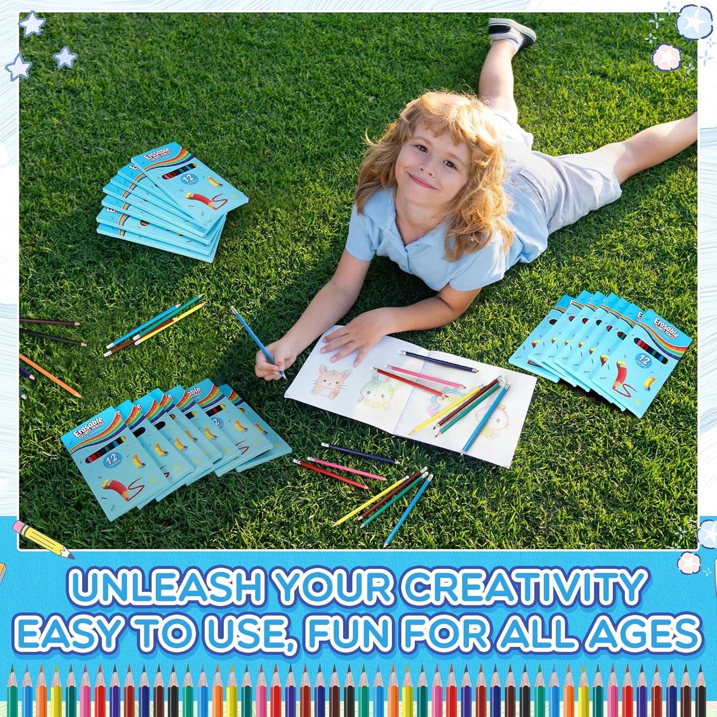 32 Sets 384 Pack Erasable Colored Pencils 12 Colors Pencils Smooth Colors with Erasers for Drawing Sketching Coloring Books Kids Adults Beginners Artists School Coloring Supplies
