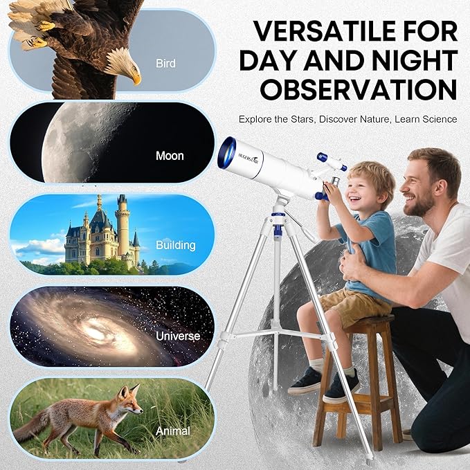 Telescope for Adults High Powered, 90mm Aperture 550mm Portable Refractor Telescope for Kids & Astronomy Beginners, Professional Telescopes with Tripod, Phone Adapter, Moon Filter, Carry Bag