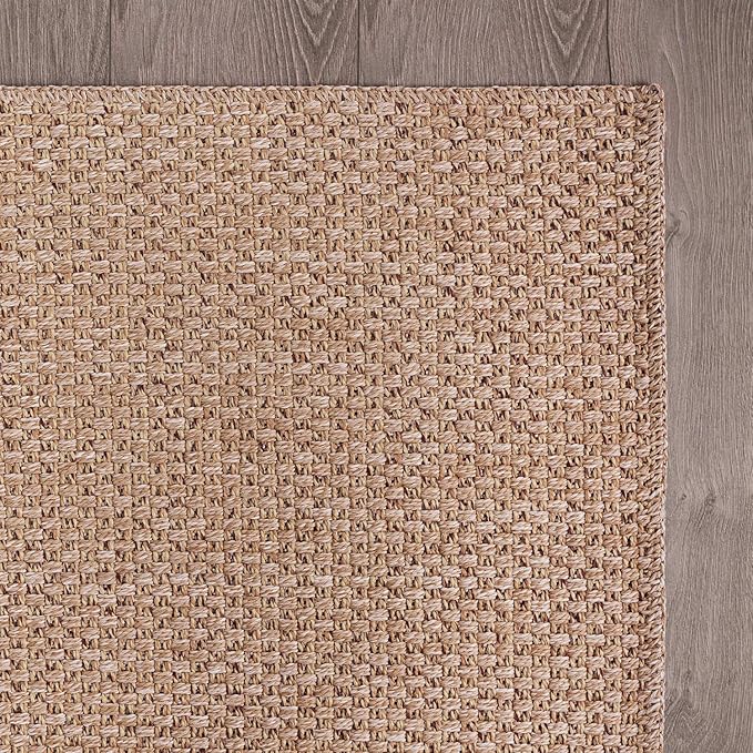 CAMILSON Easy Jute Rug 5x7, Indoor Outdoor Natural Color Farmhouse Area Rugs for Living Room Patio and Kitchen Rug, Solid Boho Woven Design, Easy-Cleaning, Washable Outside Carpet Alfombras (5 x 7)