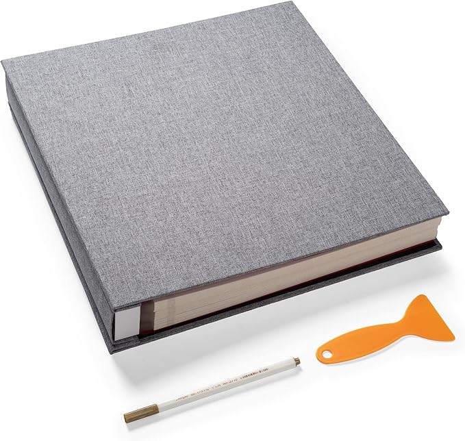 Large Photo Album Self Adhesive 4x6 5x7 3x5 8.5x11 Scrapbook Magnetic Album DIY Scrap Book Length 13 x Width 12.8 (Inches) 120 Sticky Pages Linen Cover DIY Photo Album (Grey)