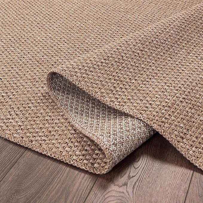 CAMILSON Easy Jute Rug 5x7, Indoor Outdoor Natural Color Farmhouse Area Rugs for Living Room Patio and Kitchen Rug, Solid Boho Woven Design, Easy-Cleaning, Washable Outside Carpet Alfombras (5 x 7)