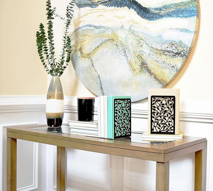 CNK Book Ends Bookends for Decorative Books Holder Bookend Shelves End Hold Heavy Duty Holders Stoppers Metal Stopper Cute Boho Bookshelf Holds Cookbook Office Home Set of 4 Bookends Pair Black