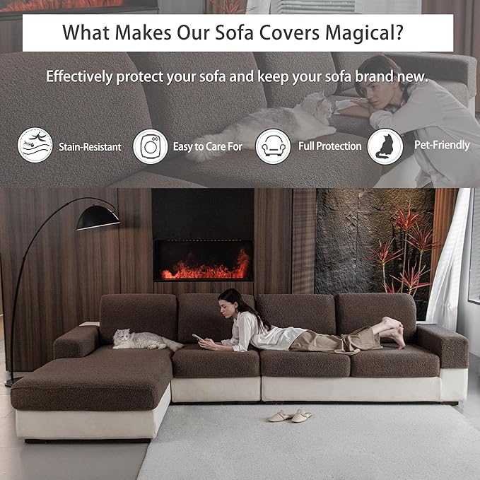 Couch Cushion Covers for Sectional Sofa, Stretch Soft Sofa Slipcovers Washable Wear-Resistant Universal Furniture Protector for Living Room(1 Piece Armrest Cover, Brown)