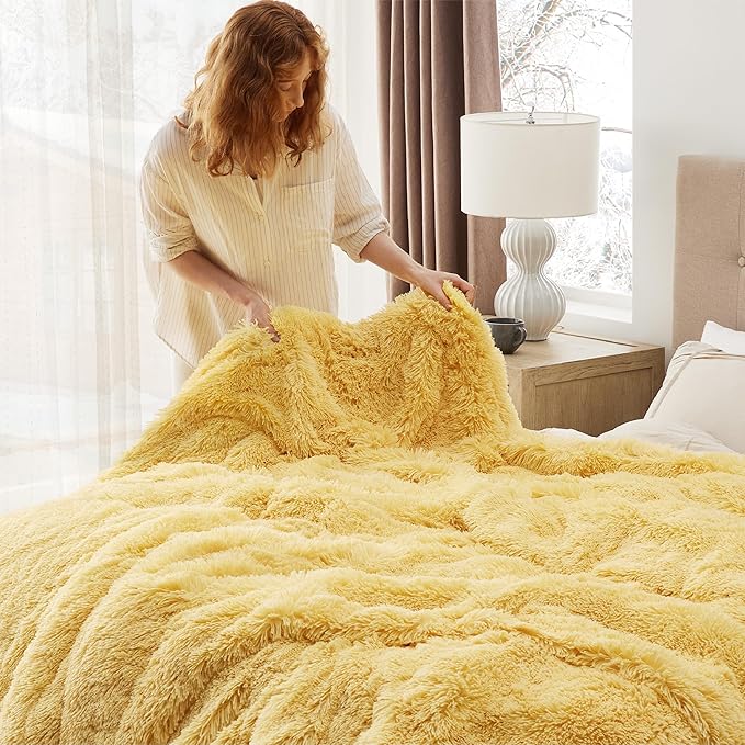 Bedsure GentleSoft Fluffy Yellow Throw Blanket, Room Decor Yellow Gifts for Women Men, Soft Cozy Fuzzy Plush Thick Warm Sherpa Fleece Faux Fur Throw Blanket for Couch Bed, Gifts for Mom Dad, 50x60