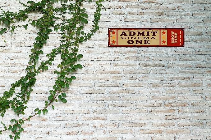 Tin Sign Cinema Vibes at Home Admit One Movie Ticket Funny Sign Vintage Carnival Inspired Metal Sign for Your Home Movie Theater 16x4 in