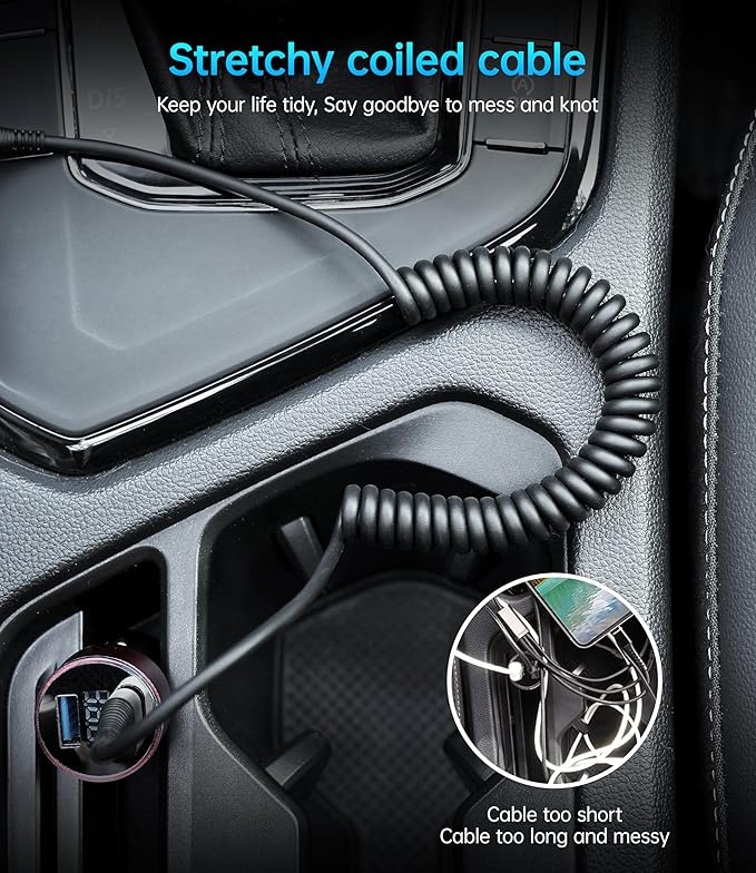 Coiled USBC to USBC Cables for Car 3FT/5FT, USB C to USB C Fast Charging Cables Short Type C Cord for iPhone 17/16/15/Pro/Plus/Pro Max/Samsung Galaxy S23, Compatible All Type C Devices-Silver 2Pack