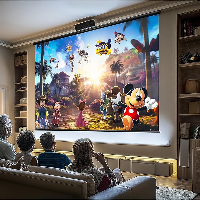 120" Motorized Projector Screen, Electric 4:3 Projector Screen with Remote Control, Indoor/Outdoor HD Movie Screen, Wall/Ceiling Mounted, Perfect for Home Office Theater TV, White