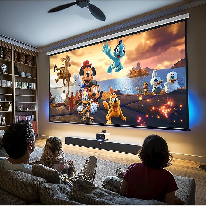 110" Motorized Projector Screen, Electric 4:3 Projector Screen with Remote Control, Indoor/Outdoor HD Movie Screen, Wall/Ceiling Mounted, Perfect for Home Office Theater TV, White