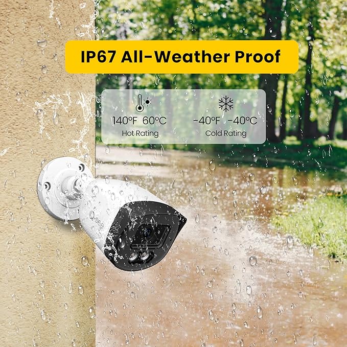 QSEE 8CH 5MP Home Security Camera System, 4pcs Wired 5MP Cameras H.265 IP67 Waterproof with Human Vehicle Detection, DVR for 24-7 Recording, Color Night Vision, Remote Access, QH08045YC