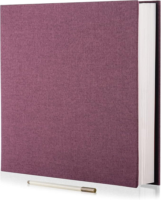 Photo Album Self Adhesive 3x5 4x6 5x7 6x8 8x10 8.5x11 11x10.6 Magnetic Scrapbook Album DIY Length 11x10.6 Inch 40 Pages Linen Cover DIY Photo Album with A Metallic Pen and and Plastic Board(Purple)