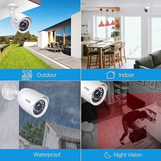 ZOSI 4 Pack HD-TVI 1920TVL 1080p Home Security Camera Outdoor Indoor, Weatherproof Surveillance CCTV Bullet Camera with 80ft Long Night Vision and 90° View Angle
