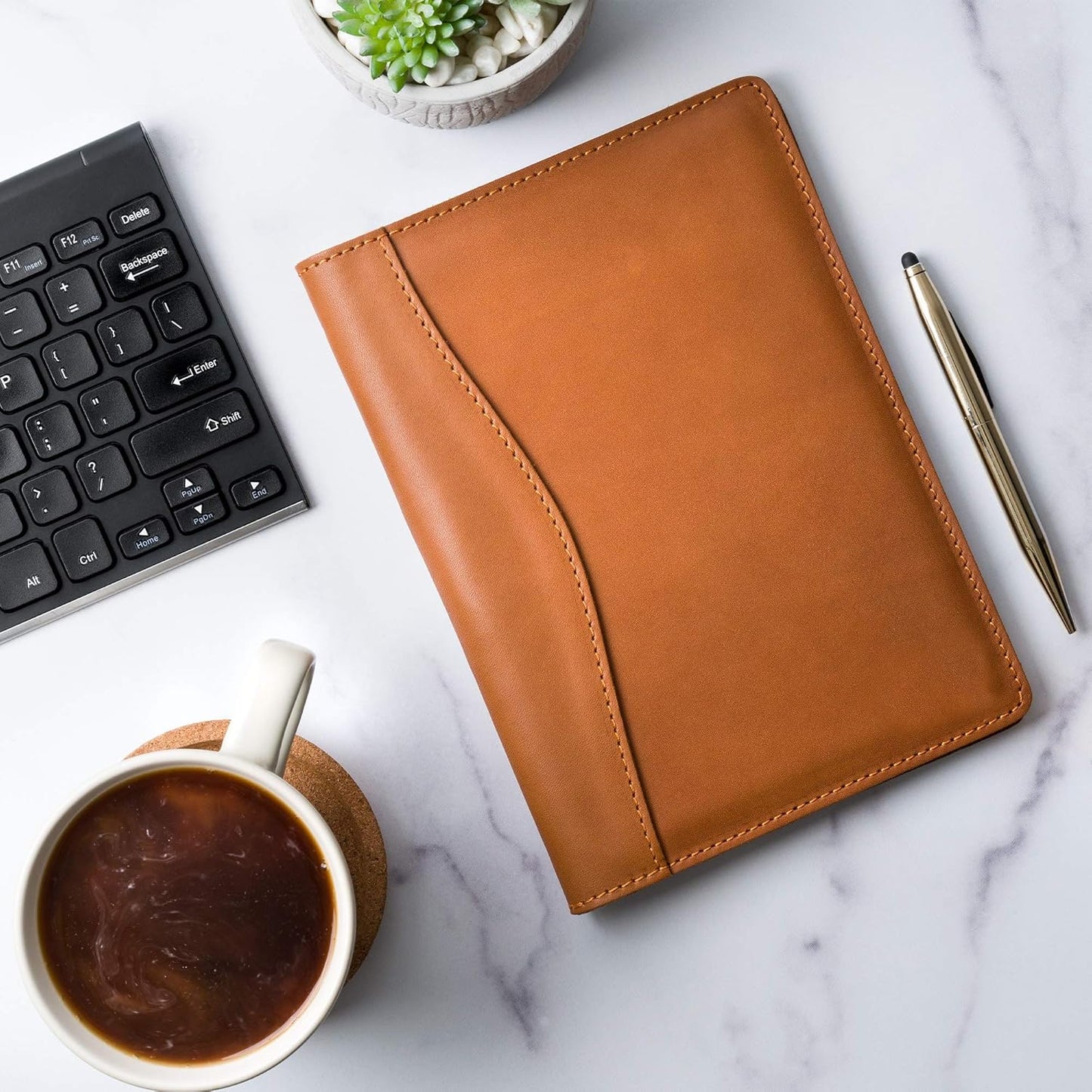 PEGAI Junior Legal Pad Folder Organizer | Portfolio Binder, Resume Interview Document Organizer Folio | Personalized Leather Binder Padfolio with Business Card Organizer | Eriksen (Cognac)