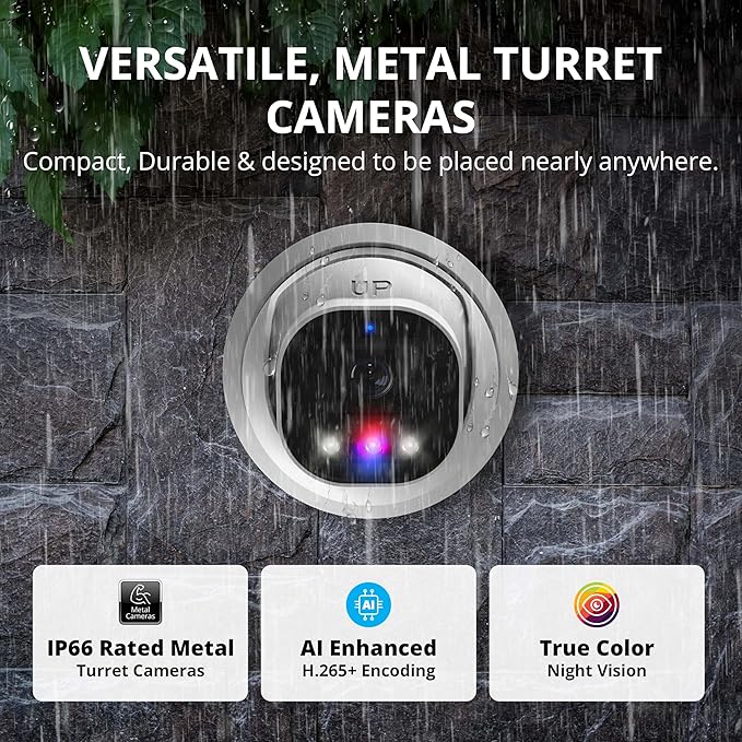 Defender AI Powered Sentinel Pro Turret 8CH NVR PoE Security Camera System, 4pc Metal Turret Cameras, 109° Wide Angle, IP66 Rated, Audio Recording, Web Viewing, 1TB HDD, Works w/Empower App