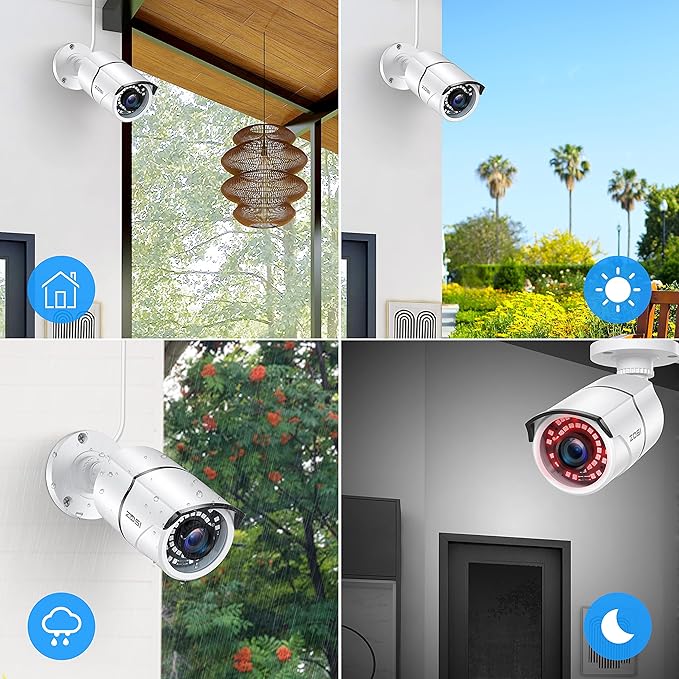 ZOSI 4 Pack 2MP 1080p HD-TVI Home Security Camera Outdoor Indoor 1920TVL, 36PCS LEDs, Night Vision, Weatherproof Surveillance CCTV Bullet Camera