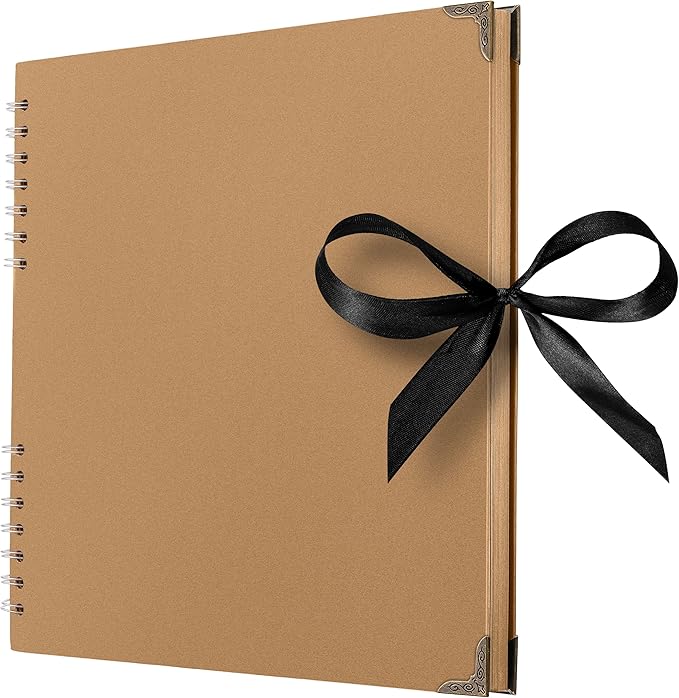 Bstorify Large Scrapbook, 11 x 11 inch, 40 Sheets (80 Pages) Brown Thick 200 GSM Kraft Paper, Memory Book, Ribbon Closure - Ideal for Your Scrapbooking, Art & Craft Projects