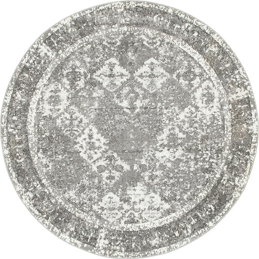 Unique Loom Rosso Collection Vintage, Traditional, Bohemian, Geometric, Distressed, Southwestern Area Rug, 8' 0" x 8' 0", Gray/Ivory