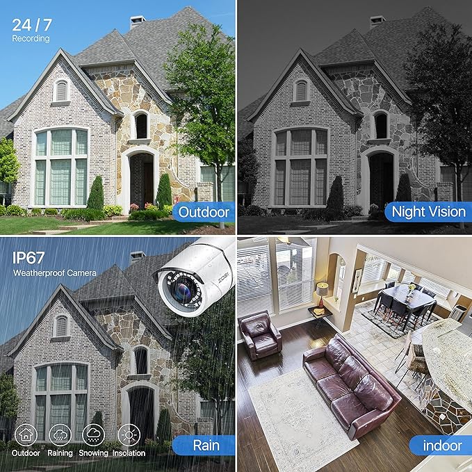 ZOSI 4 Pack 2MP 1080p HD-TVI Home Security Camera Outdoor Indoor 1920TVL, 36PCS LEDs, Night Vision, Weatherproof Surveillance CCTV Bullet Camera