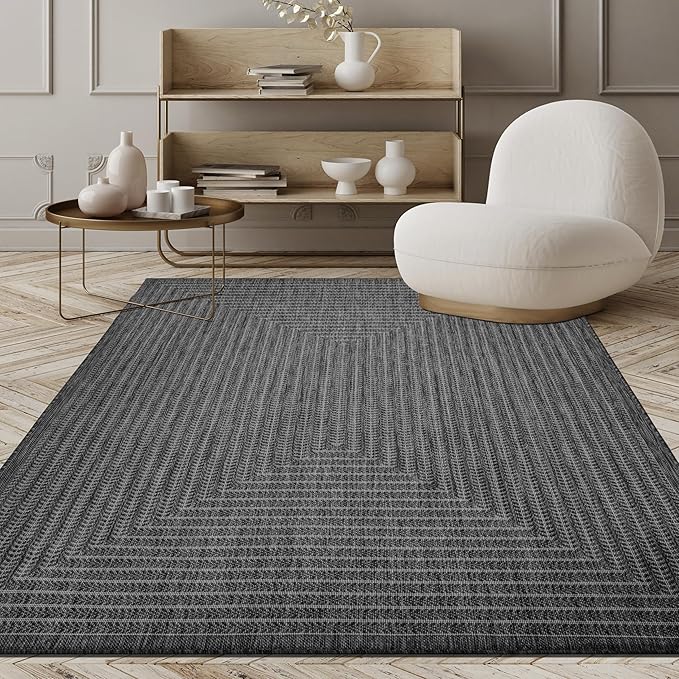 Adiva Rugs Outdoor Indoor Area Rug, Weather Resistant, Easy to Clean, Stain Resistant Floor Mat for Dining Room, Backyard, Deck, Patio (Pebble Weiss, 6' x 9')