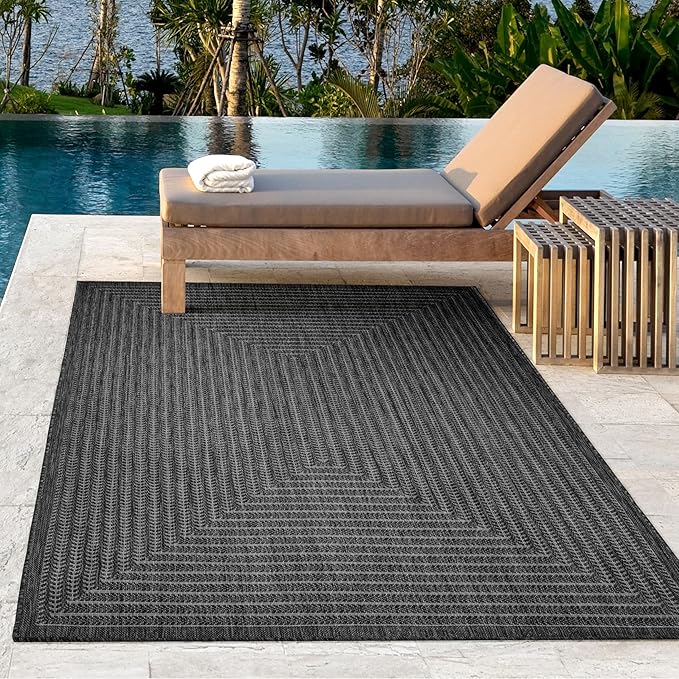 Adiva Rugs Outdoor Indoor Area Rug, Weather Resistant, Easy to Clean, Stain Resistant Floor Mat for Dining Room, Backyard, Deck, Patio (Pebble Weiss, 5' x 7')