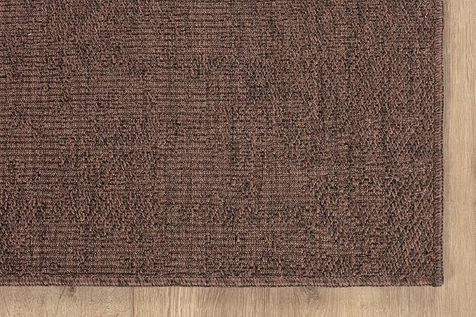 CAMILSON Indoor and Outdoor Runner Rug Brown Solid Boho Woven Design Easy-Cleaning Non Shedding Fiber Living Room Bedroom Garden Patio and Kitchen Washable Outside Carpet Alfombras (2x7)